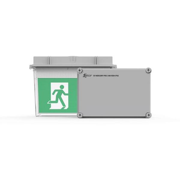 Emergency Exit LED Mercury Pro Exit W Remote And Batt IP65, Ideal Electrical Catalogue Light Fittings Emergency Exit Emergency Luminaire - Construction Supplies Australia