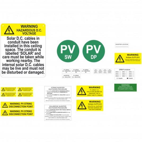 Solar DC System Label Kit, Ideal Electrical Catalogue Energy Management Solar Balance Of System Solar Balance Of System - Construction Supplies Australia