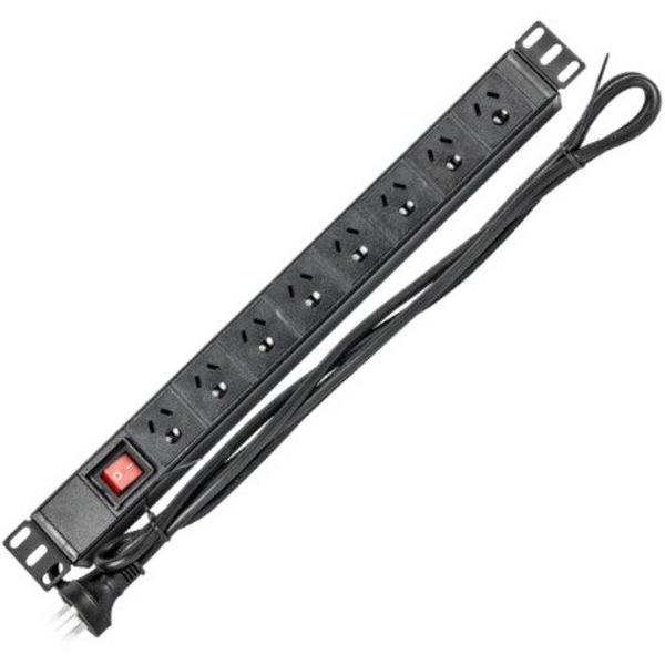 Power Rail 8 Way Horizontal 1RU 10A Sockets 10A Plug 2M Lead, Ideal Electrical Catalogue Data Communications Cabinets Enclosures Power Rail - Construction Supplies Australia