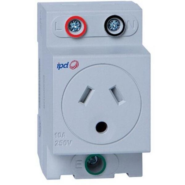 10A DIN Mount Outlet Round Earth Pin 2 Pole Switching, Ideal Electrical Catalogue Switches Plugs Sockets Outlets Din Rail Outlet - Construction Supplies Australia