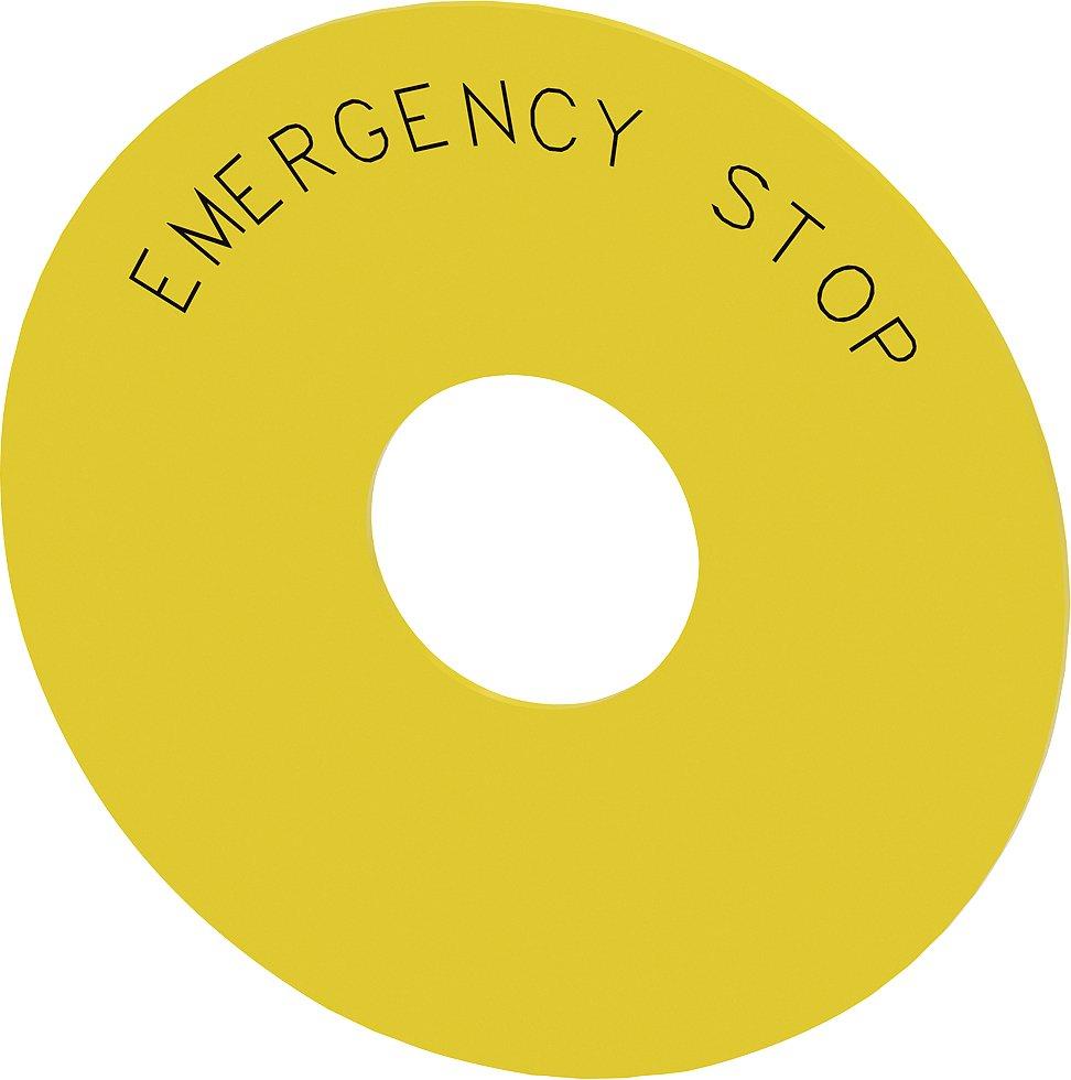 3SU1900-0BC31-0DA0, Unterlegschild rund, für Not-Halt-Pilzdrucktaster, gelb: Emergency Stop