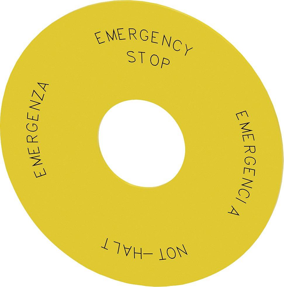 3SU1900-0BC31-0NB0, Unterlegschild rund, für Not-Halt-Pilzdrucktaster, gelb, Beschriftung: Not-Halt