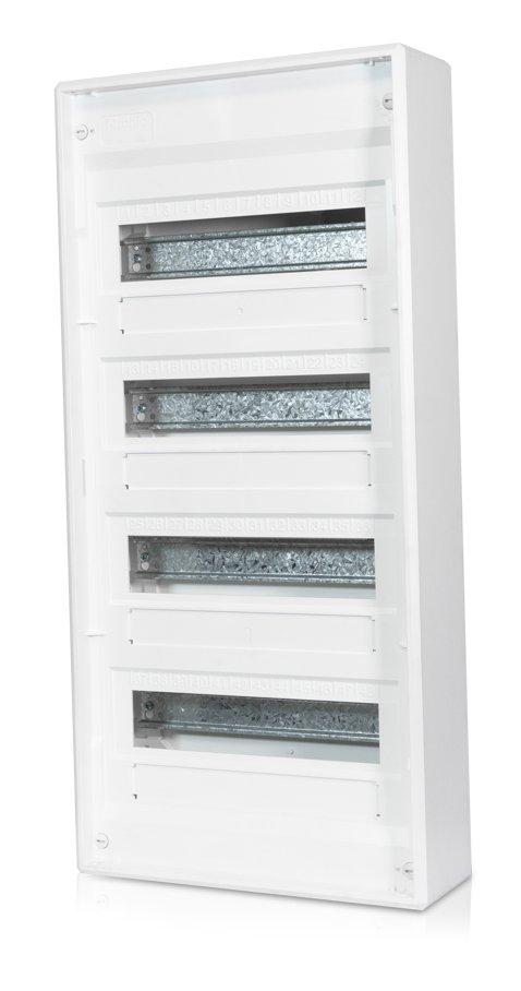 NAPKV48.01, Aufputzverteiler, 4-reihig, 48+8 Module, 1x N-Steckklemme, 1x N-N-Steckklemme, 1x PE-Steckklemme