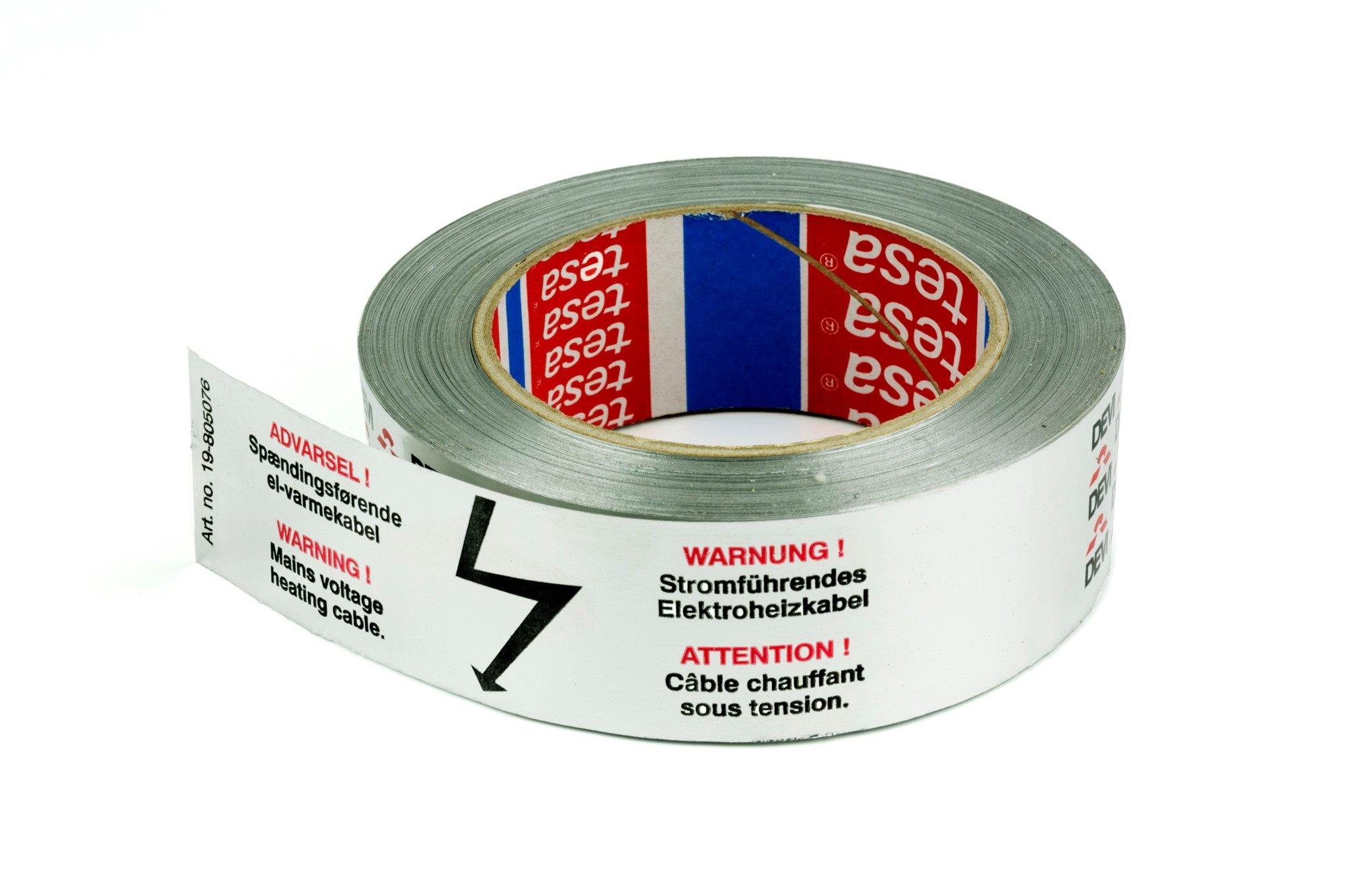 Aluklebeband, Aluklebeband mit Warnaufschrift, B=38 mm 50 m Rolle, zur Heizbandbefestigung