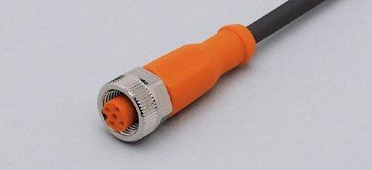 EVC002, Anschlusskabel mit Buchse, Betriebsspannung < 250 V AC, 5 m, PUR, Gehäusewerkstoffe Gehäuse: TPU orange, Dichtung: FKM, IP 65, IP 67, IP 68, IP 69K, S