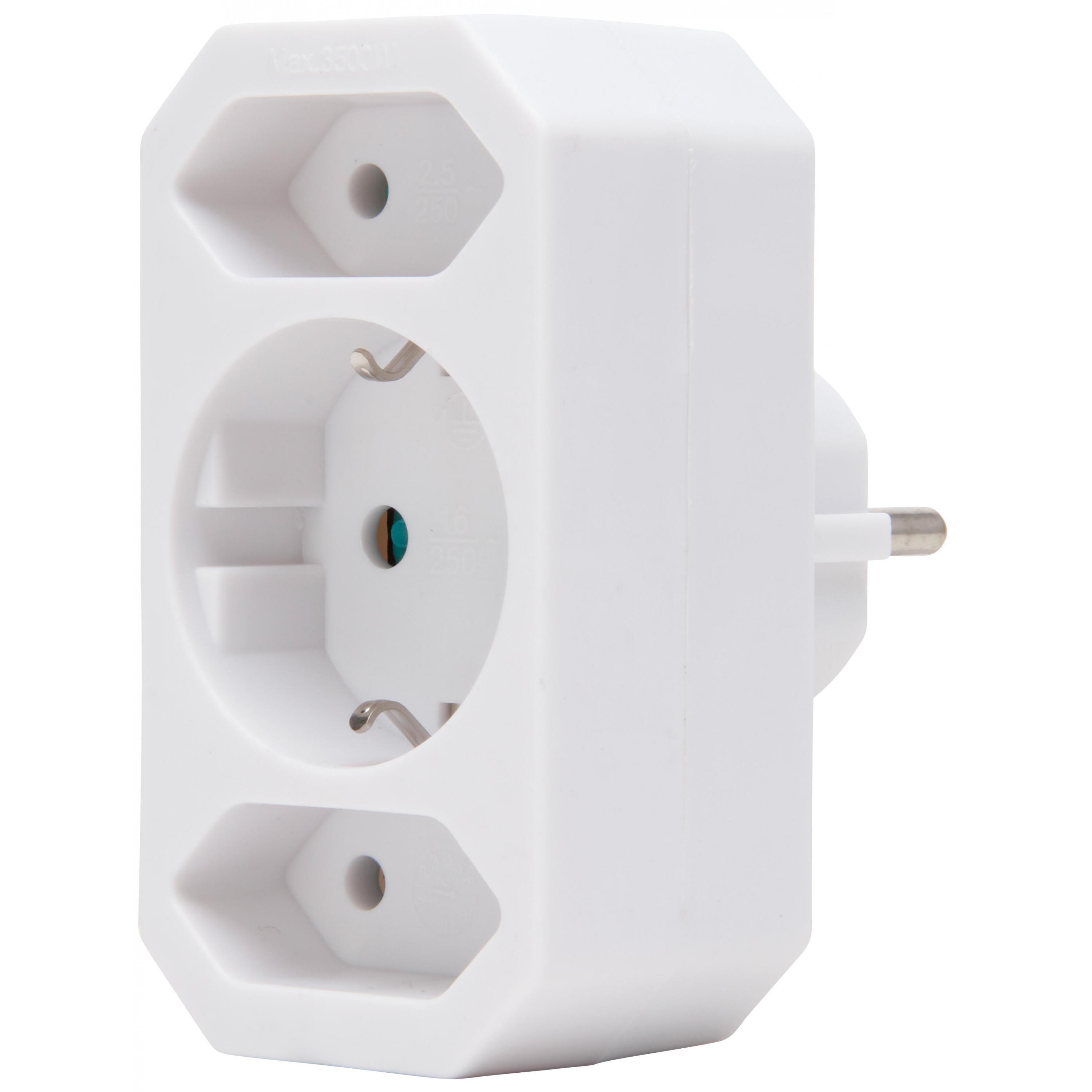 177602009, Europa- und Schutzkontakt-Adapter: Anschluss für 2 Europa- und 1 Schutzkontakt-Stecker, erhöhter Berührungsschutz, Farbe: arktisweiß