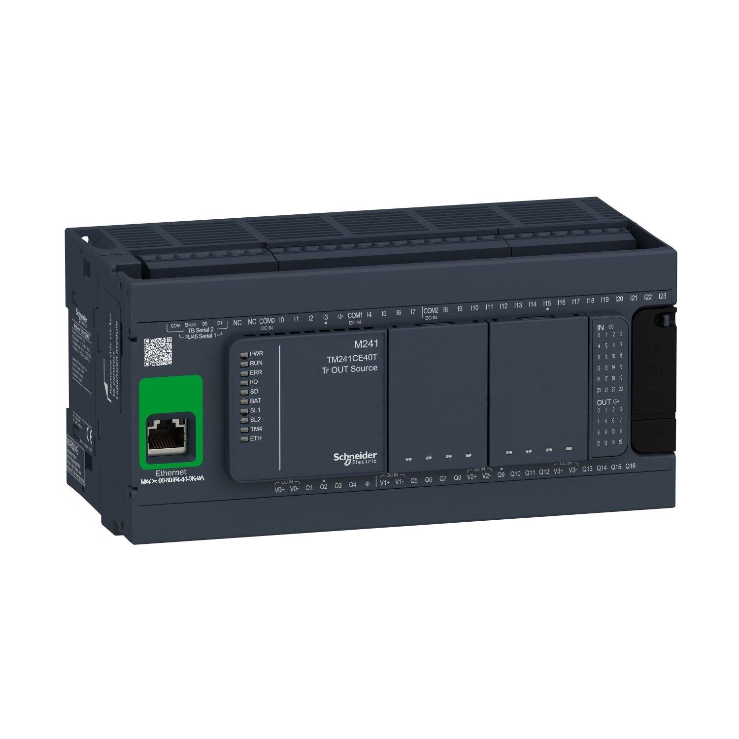 TM241CE40T, SPS-Steuerung, Modicon M241, 40 E/A, Ethernet, 2x Modbus, 24 VDC, Source Transistor, Schraubklemmen