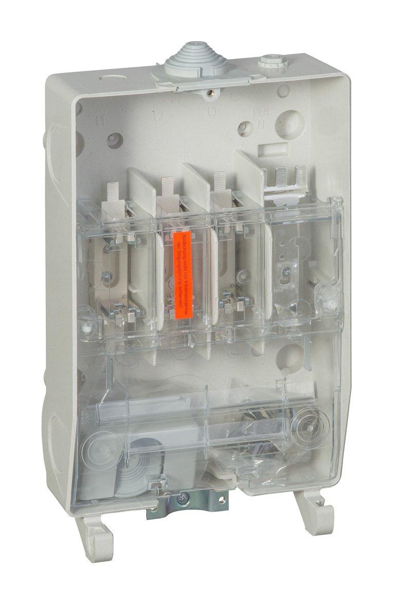 HK334C, Hausanschlusskasten KH00 K3 1x3NH00 Zugang V-Klemme, Abgang 3x Stahlrahmenklemme