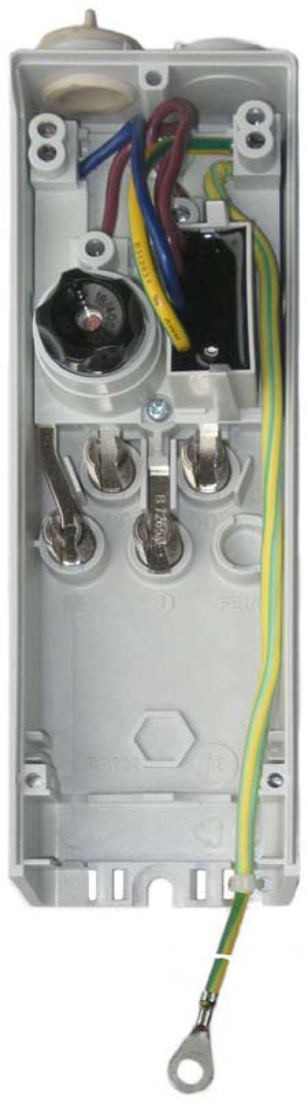 HEKM2020-1D1-1SA, Sicherungskasten für 1 Sicherung , 5 Mantelklemmen, mit 1 Ü-Schutzbaustein, einphasig zur Parallelschaltung, mit E-Seil mit Schraube M8