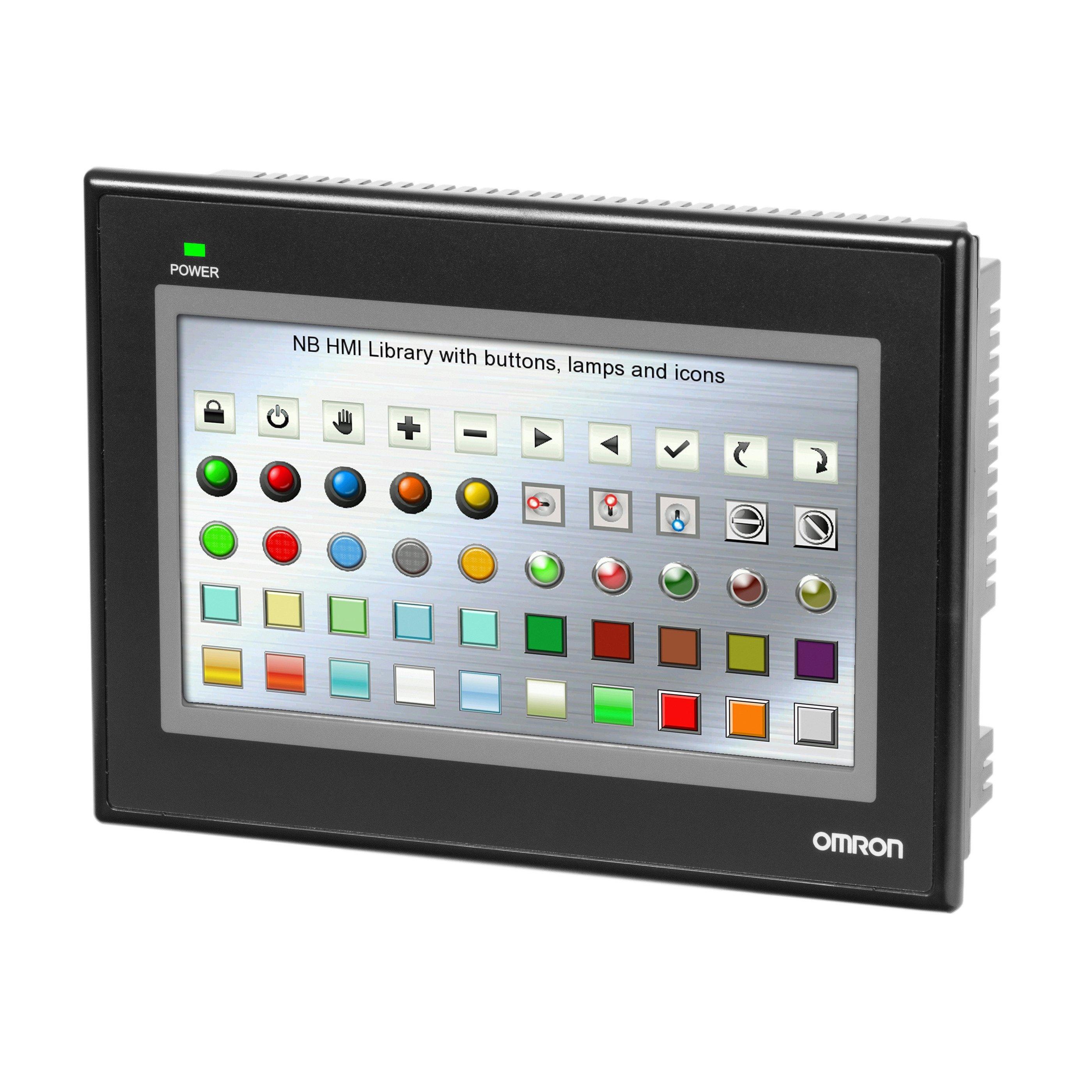 NB7W-TW01B, HMI - Terminal, 7 Zoll, TFT, 65 000 Farben, 2 x RS-232C/RS-422A, Ethernet, USB-B, USB-A, 128 MB-Speicher, 24 VDC, schwarz