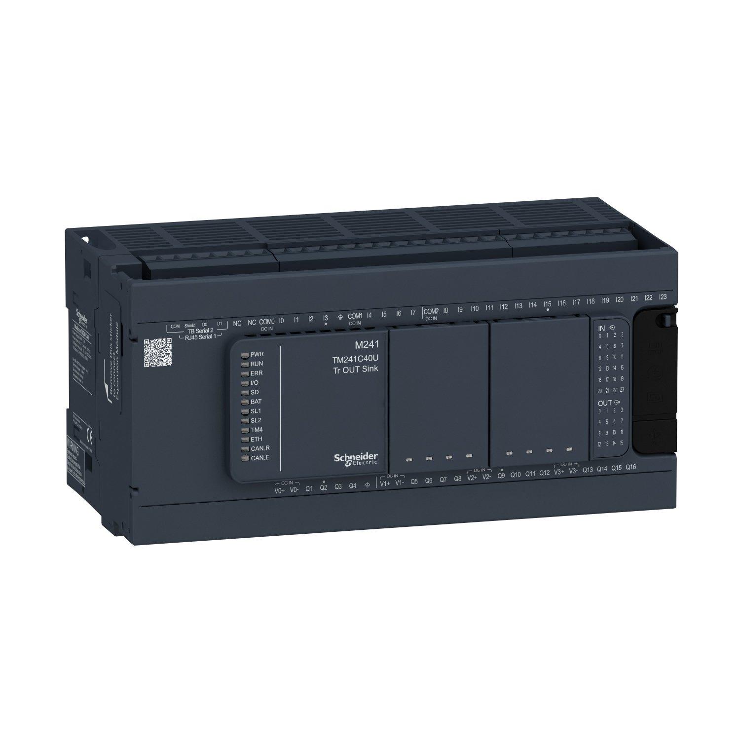 TM241C40U, SPS-Steuerung, Modicon M241, 40 E/A, 2x Modbus, 24 VDC, Sink Transistor, Schraubklemmen