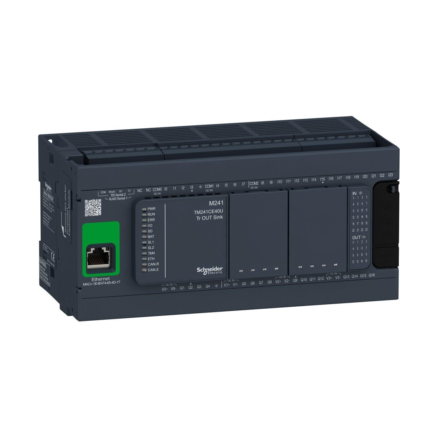 TM241CE40U, SPS-Steuerung, Modicon M241, 40 E/A, Ethernet, 2x Modbus, 24 VDC, Sink Transistor, Schraubklemmen