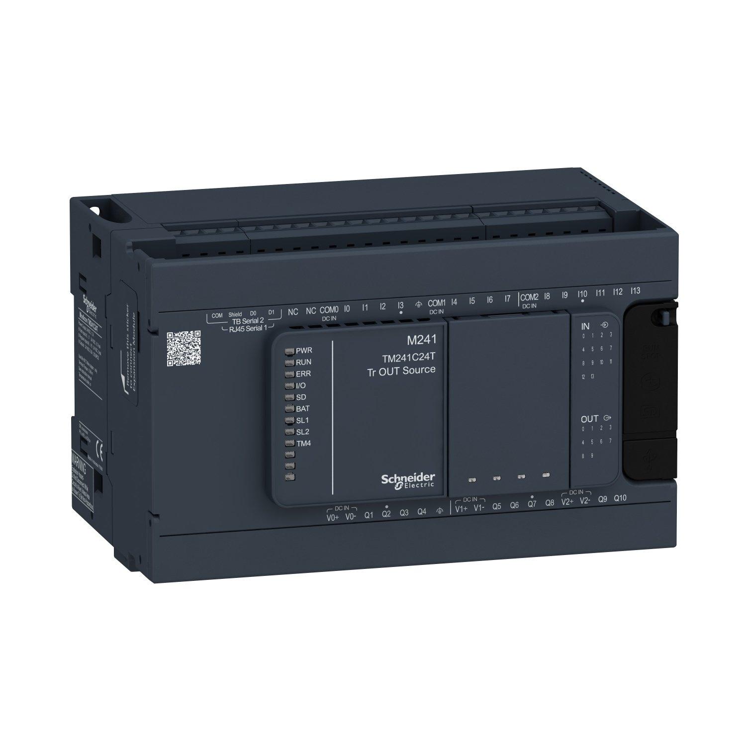 TM241C24T, SPS-Steuerung, Modicon M241, 24 E/A, 2x Modbus, 24 VDC, Source Transistor, Schraubklemmen