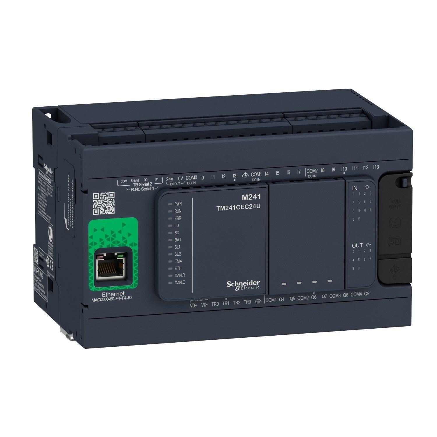 TM241CE24R, SPS-Steuerung, Modicon M241, 24 E/A, Ethernet, 2x Modbus, 100 bis 240 VAC, Relaisausgänge, Schraubklemmen