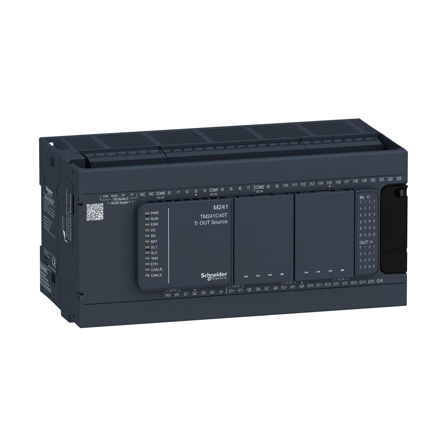 TM241C40T, SPS-Steuerung, Modicon M241, 40 E/A, 2x Modbus, 24 VDC, Source Transistor, Schraubklemmen