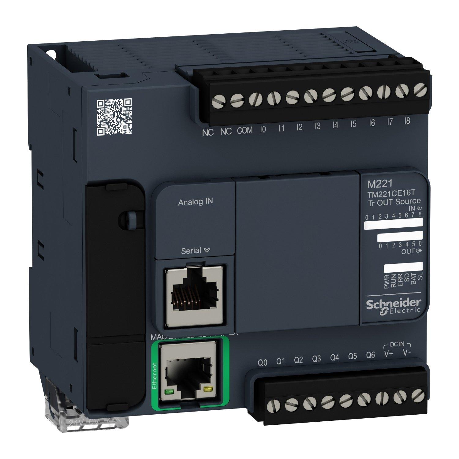 TM221CE16T, SPS-Steuerung, Modicon M221, Kompaktformat, 16 E/A, Ethernet, Modbus, 24 VDC, Source Transistor, Schraubklemmen