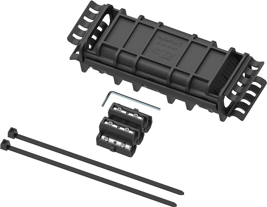 HRAYGEL-PLUS-1.5-CB5, PowerGel Verbindungsmuffe 0,6/1kV mit Verbinderblock CB5. Kabelquerschnitte 4-5 x 2,5-16mm².