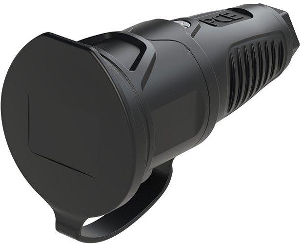 NSKKIP54GSW.01, Schutzkontaktkupplung Typ F, Gummi, 3 x 2,5mm², IP54, Deckel mit Deckelband, TPE/PA6, schwarz