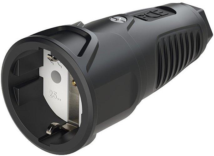 NSKKIP20GSW.01, Schutzkontaktkupplung Typ F, Gummi, 3 x 2,5mm², IP20, TPE/PA6, schwarz