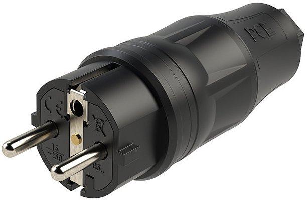 NSKSIP54PA6SWQUICK.01, Schutzkontaktstecker Typ F, PA6 gummiert, 3 x 2,5mm², Schnellverschluss, IP54, PA6 2K, schwarz