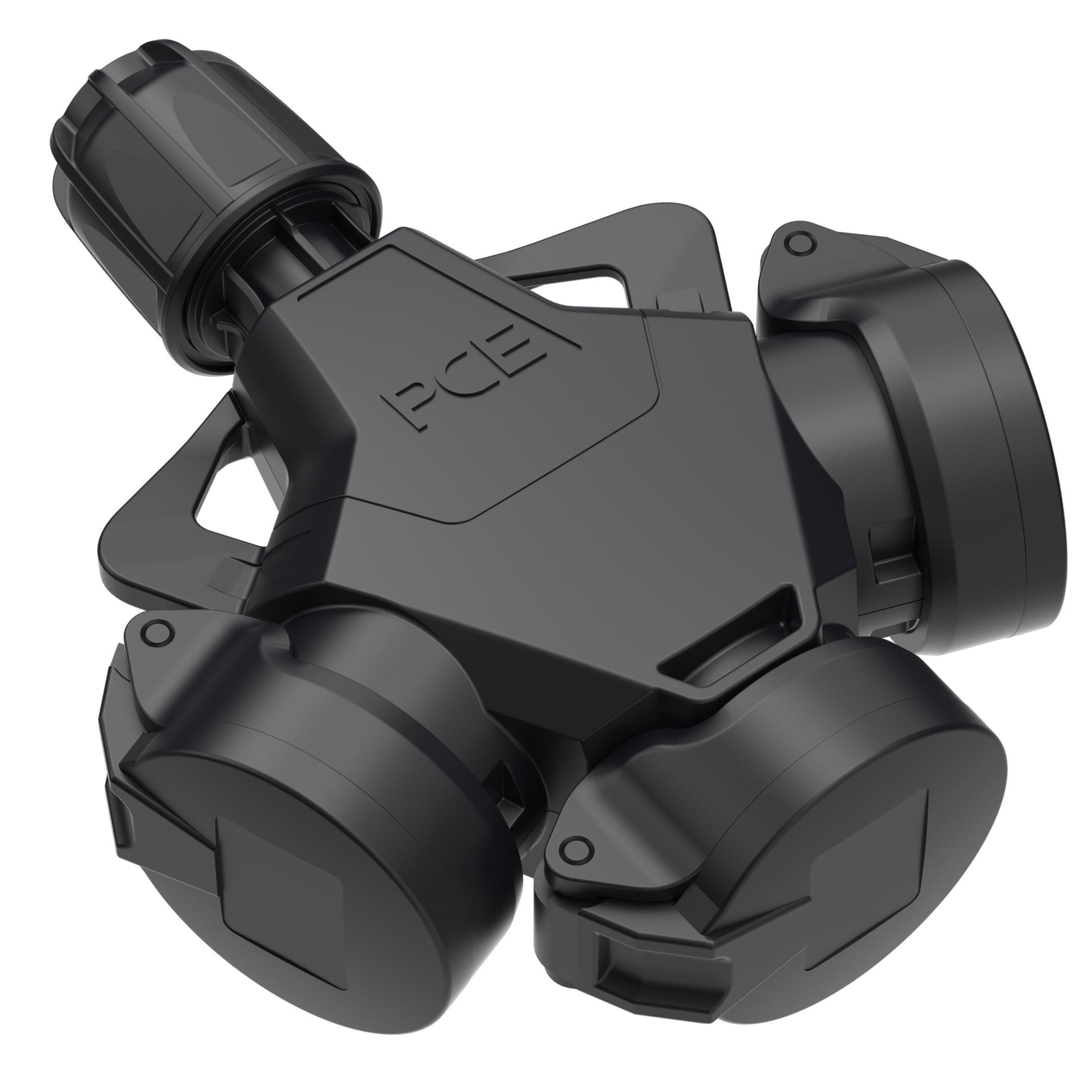 NSK3KIP44VGSW.01, 3-Wegekupplung Typ F, abhängbar, Vollgummi, 3 x 2,5mm², IP44, Klappdeckel, TPE, schwarz