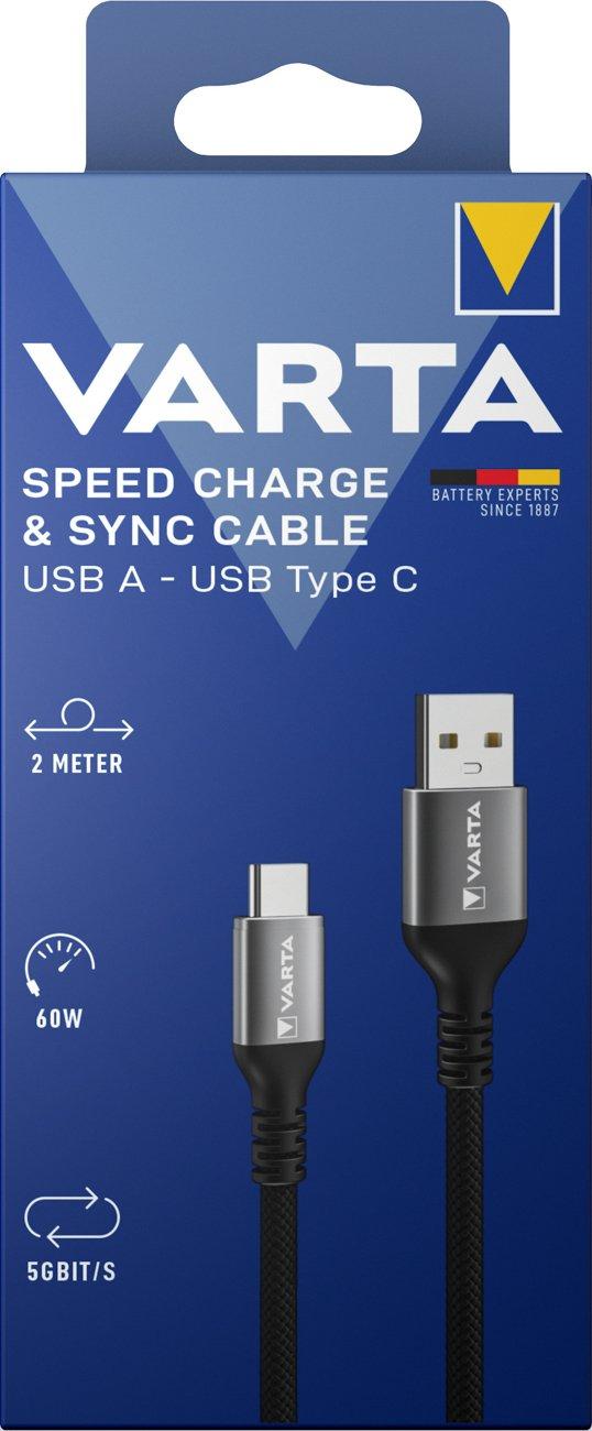 VARTA Speed Charger Sync Cable, Lade und Daten-Kabel Speed USB-A zu USB Typ C, 1er Blister Varta