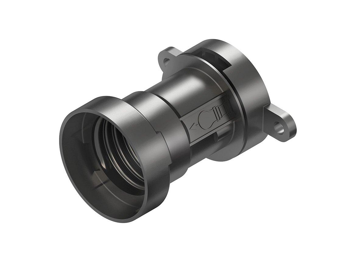 82B/13, Illuminations-Fassung E27 mit Loch, IP 20, Höhe 53,6 mm, Außen-Ø 37 mm, Elastomere TPE, Farbe schwarz
