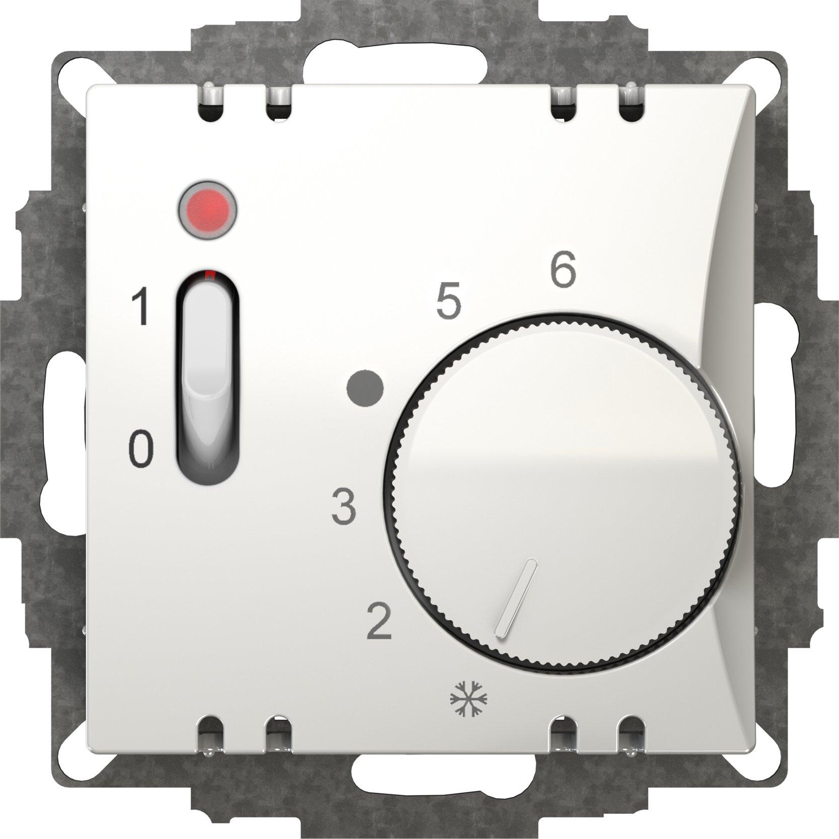 NRTRUP55WESWWS.01, Raumthermostat UP, Wechsler mit Schalter, Drehknopf mit Normabdeckung, 55x55mm, weiß ähnlich RAL9010