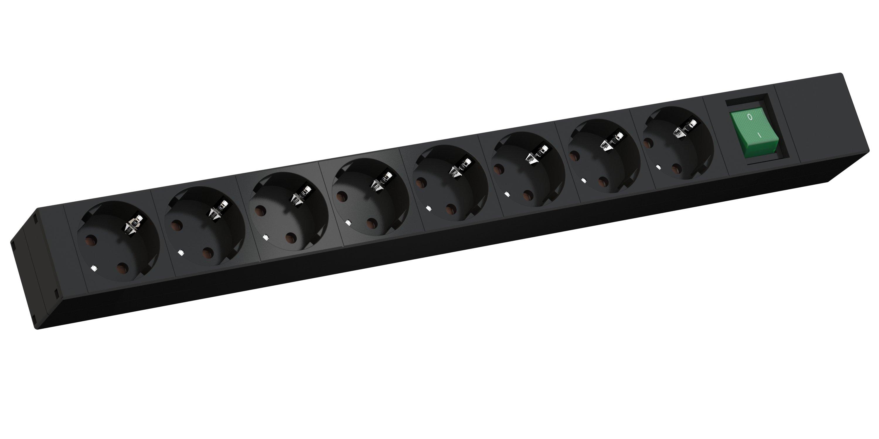 H198SE, 19 Steckdosenleiste 1HE D-Serie Basic 8xCEE7/3-Steckdose; 1xSchalter, mit CEE7/3-Winkelstecker; Zuleitung: 2,0m H05VV-F 3G1,5mm²