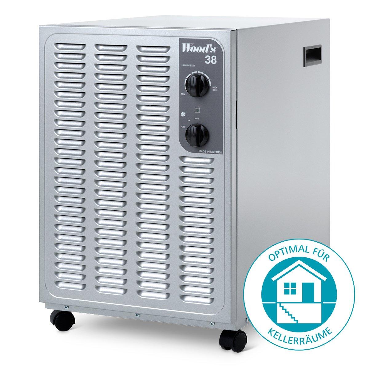 W2026, Luftentfeuchter / Trocknungsgerät Wood's SW-38FM silber für Kellerräume und Garagen