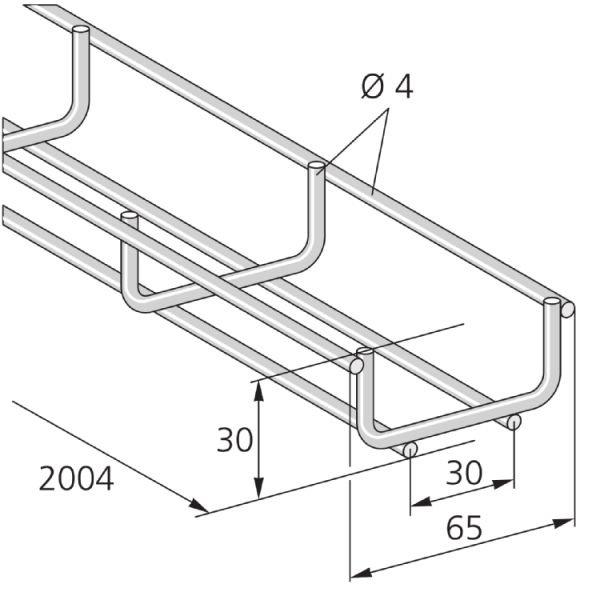GK 65x 30  S, Gitter-Kanal, U-Form, Stahl, galv. verzinkt, 65x30x2004 mm