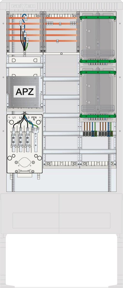 SZ207ZA2503R, Zähleranschlusssäule 2 ZP, Vert,5R, APZ, 5pol HLAK 25qmm, IP54 ZP-Abd,, HAK