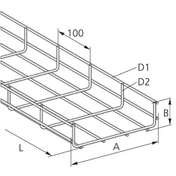 GKX  75/5x 60  V4A, Gitter-Kanal, U-Form, Höhe 60 mm, V4A, 75x60x2507 mm