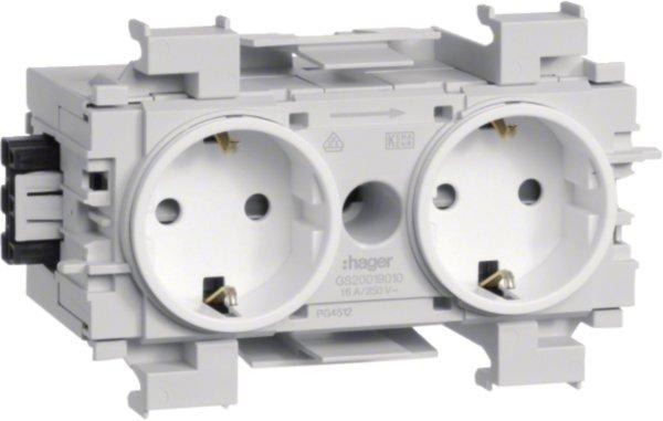GS20019016, SCHUKO Doppelsteckdose mit Wago Steck-/Klemmtechnik Frontrastend in verkehrsweiß