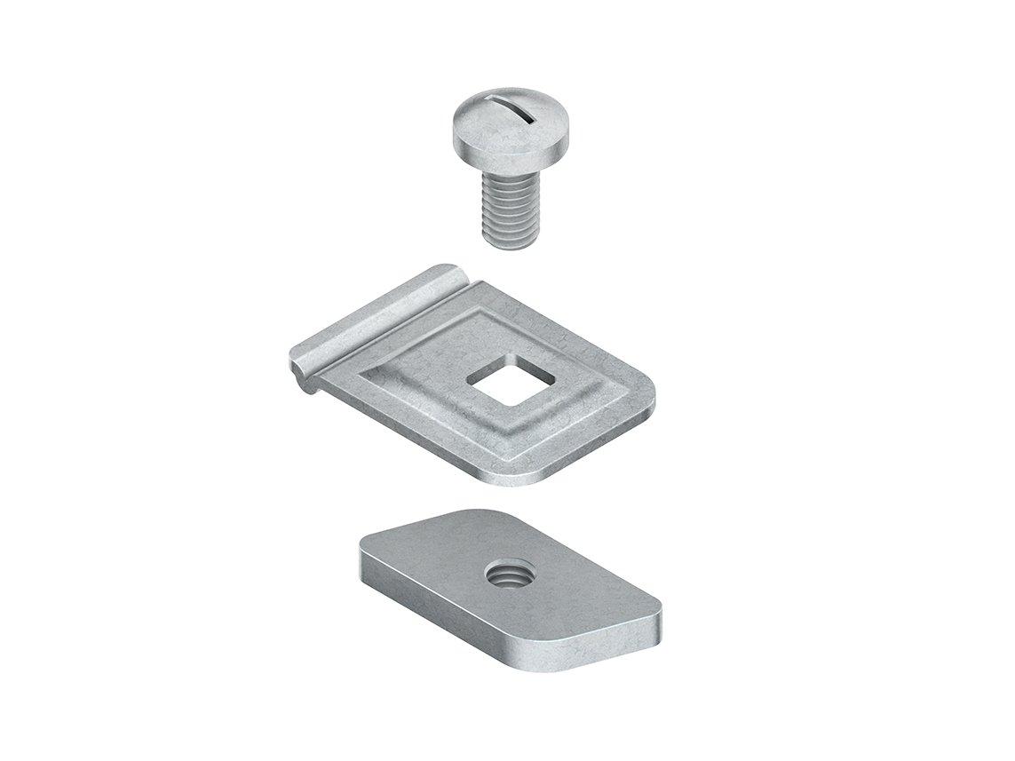 KLWC 16 F, Trennstegbefestigungsklemme, für 16 mm Schlitzweite, Stahl, feuerverzinkt DIN EN ISO 1461, inkl. Zubehör