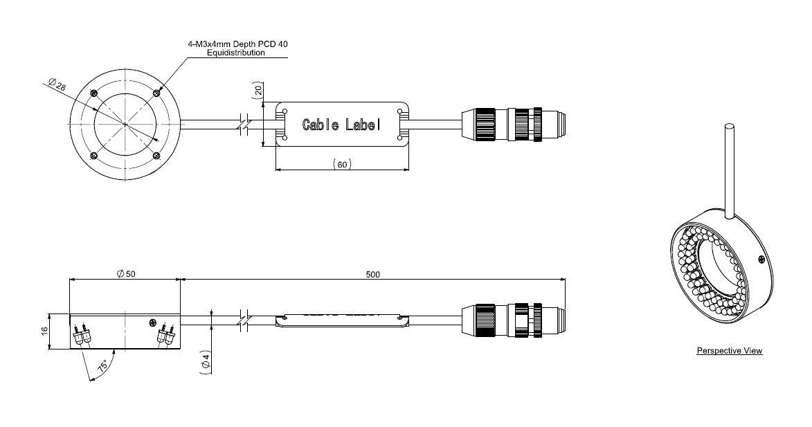 IMCR-50X28-75RM, Moritex Externes Ringlicht, ø innen 28mm, ø aussen 50mm, 75°, rot