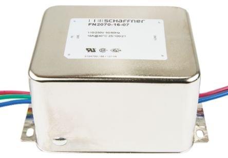 FN2070-16-07, Schaffner FN2070 EMV-Filter, 250 V AC/DC, 16A, Gehäusemontage 9.6W, Drahtanschluss, 1-phasig 0,734 mA / 400Hz Two Stage