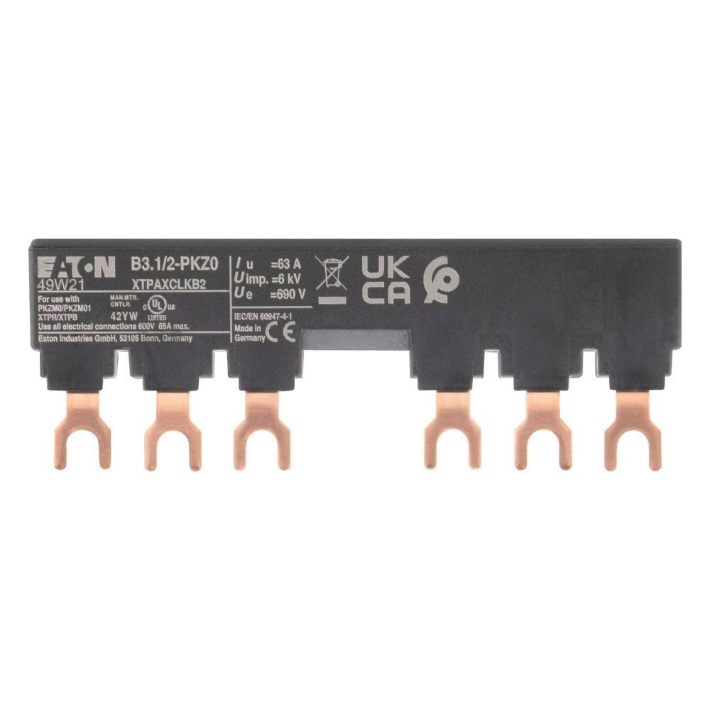 B3.1/2-PKZ0, Drehstromschienenblock, Schutzschalter: 2, 99 mm, Für PKZM0-... oder PKE12, PKE32 ohne seitlich angebaute Hilfskontakte oder Spannungsauslöser