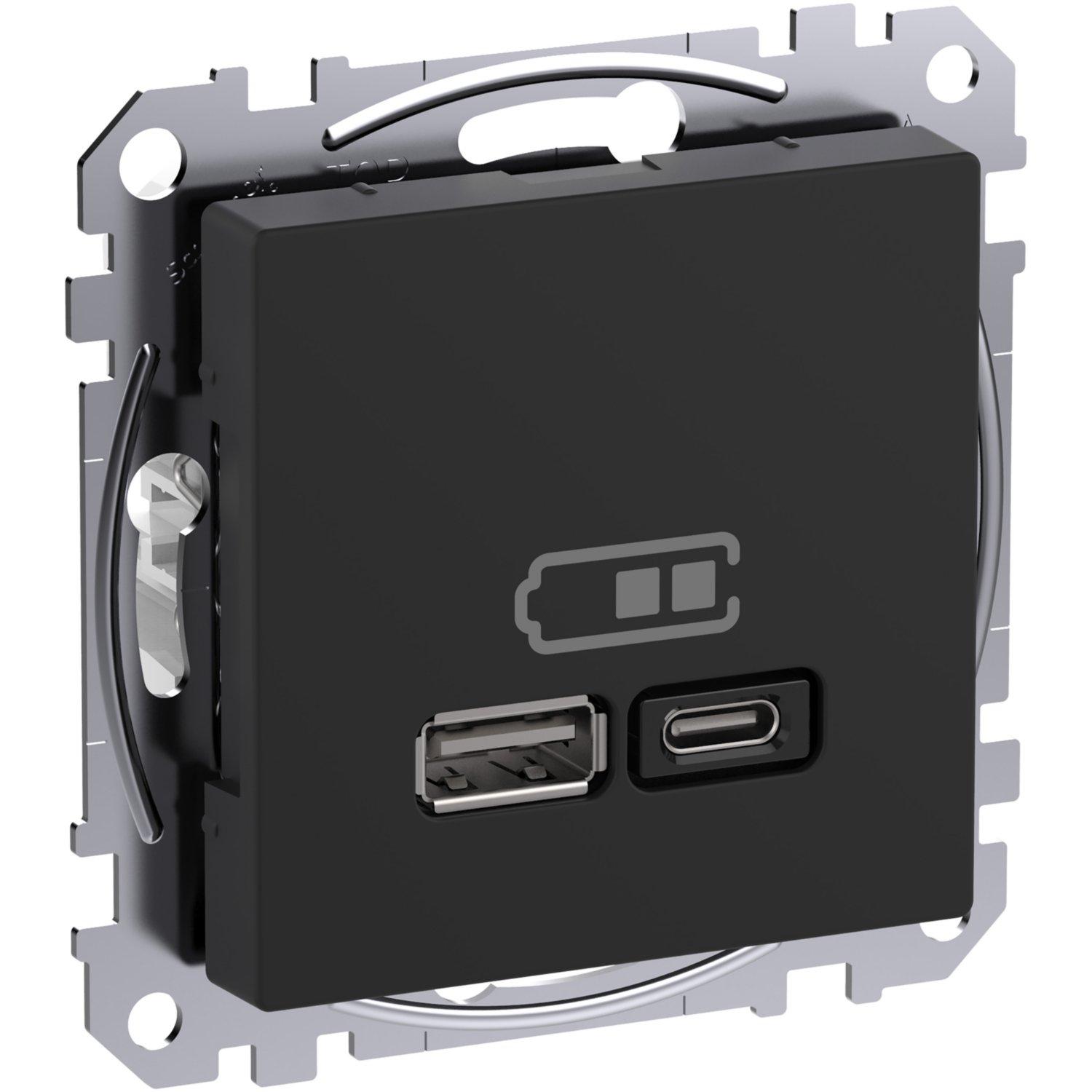 WDE003983, USB Ladestation mit Zentralplatte 2 Ausgänge 45W, Typ A+C, anthrazit Exxact