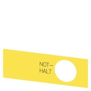 3SU1900-0BE31-0AT0, Schild für NOT-HALT-Pilzdrucktaster, gelb, Beschriftung: NOT-HALT, selbstklebend