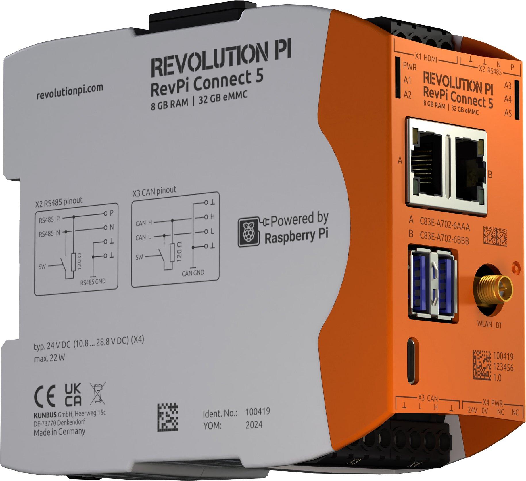 RevPi Connect 5 32 GB 8 GB RS485 CAN FD, IIoT & Automatisierung advanced - RevPi Basismodul powered by Raspberry Pi CM 5 / zahlreiche Varianten, ideal für hoch performante Anwendungen, verbi
