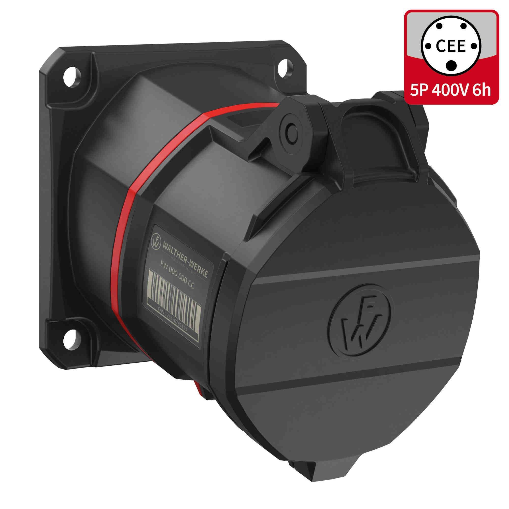 FW531506SK, CEE NEO Anbaudose schräg 32A 5P 6h IP54 mit Schraubtechnik und 86x86mm Flansch