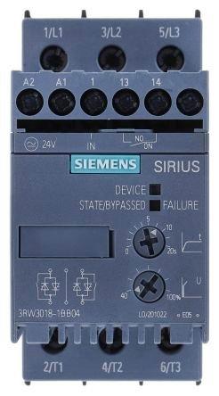 3RW3018-1BB04, Siemens SIRIUS 3RW 3RW30 Sanftstarter 3-phasig 7,5 kW, 400 V ac / 17,6 A