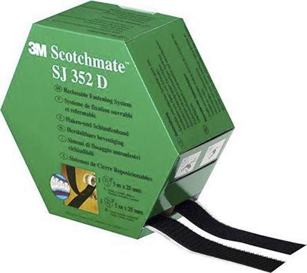 3M SJ352D 25,4mm x 5m, 3M SCOTCHMATE SJ352D Druckverschluss Klettband Schwarz, 25mm x 5m