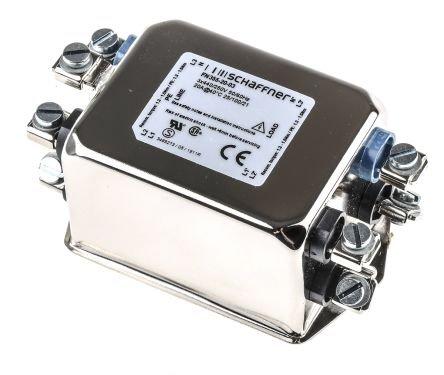 FN355-20-03, Schaffner FN355 EMV-Filter, 440/250 V-AC, 20A, Gehäusemontage 3.4W, Schraub, 3-phasig 0,29 mA / 400Hz Single Stage