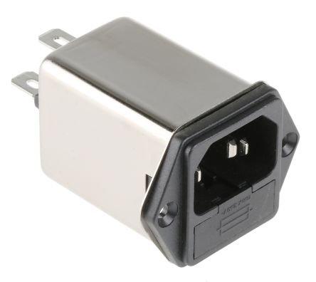 FN9260-4-06, Schaffner C14 IEC-Anschlussfilter Stecker 5 x 20mm Sicherung, 250 V ac / 4A, Tafelmontage / Flachsteck-Anschluss