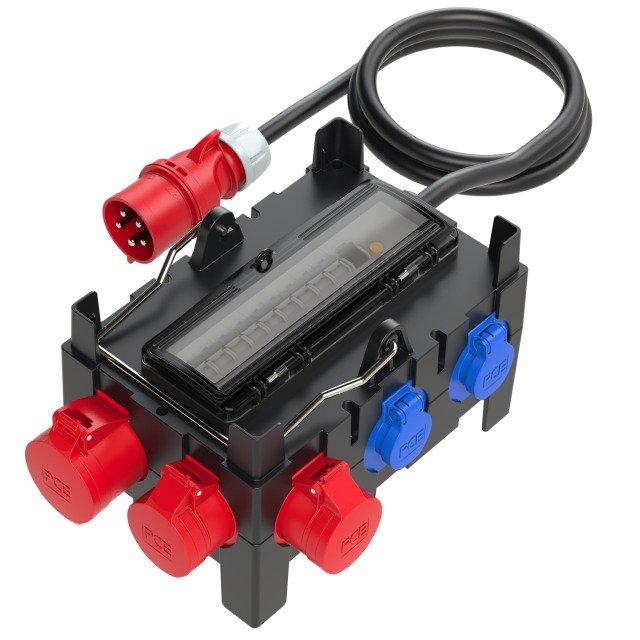 NVTM05CEEF3216.01, Mobiler Verteiler, 1xCEE-Steckdose 32A 5p, 2xCEE-Steckdose 16A 5p, 6xSK-Steckdose 16A, 3xLS 16A, 1xFI 63A