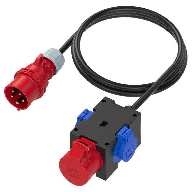 NVTM01CEEF16.01, Mobiler Verteiler,  CEE-Stecker 16A 5p 400V, 1xCEE-Steckdose 16A, 2xSK-Steckdose 16A