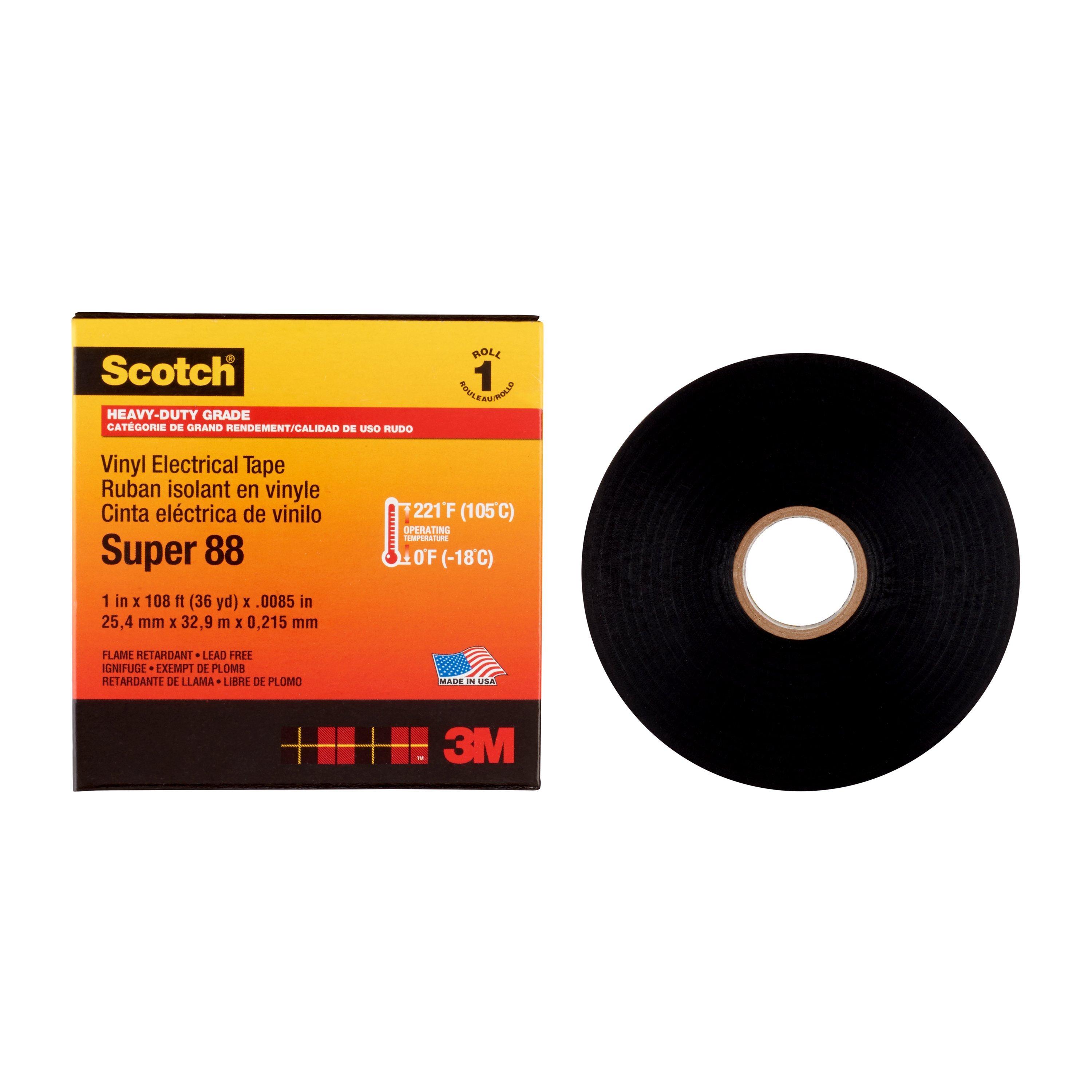 SUPER88-25X33, Scotch® Super 88 Vinyl Elektro-Isolierband, Schwarz, 25 mm x 33 m, 0,22 mm