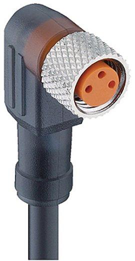 RKMWV/LED A 3-224/10 M, M8 Sensor Anschlussleitung, PUR Kabel schwarz, ungeschirmt, Buchse, gewinkelt, LED A, A-kodiert, 3-Pin, 3x0.34mm²
